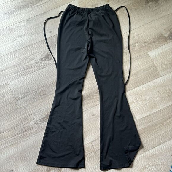 90s Low Rise Handprint Print Crisscross Tie Back Flare Leg Pants Size Medium - Picture 10 of 11